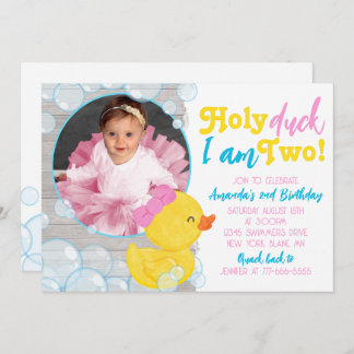 Heilige Duck Ich bin zwei Girl Ducky Foto Geburtst Einladung