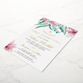 Heilige erste Kommunion Blumenrosa elegantes Gold Folieneinladung (Gedreht)