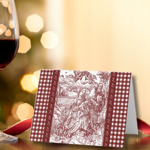 Heilige Familie in Burgund Toile Gingham Weihnacht Dankeskarte