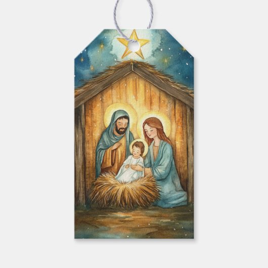 Heilige Familie in Manger, Weihnachts-Star-Glühen Geschenkanhänger (Vorderseite)