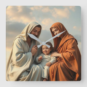 Heilige Familie, Jesus, Maria und Joseph Clock Quadratische Wanduhr
