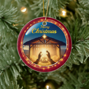 Heilige Familie Krippen Weihnachtsszene Frohe Weih Keramik Ornament