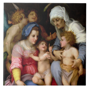 Heilige Familie mit Engeln, c.1515-16 (Öl auf Fliese