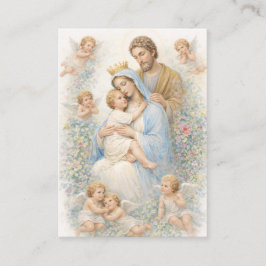 Heilige Familie mit Engeln Florale Tauf Erinnerung Visitenkarte