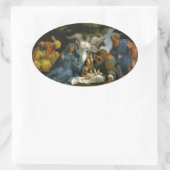 Heilige Familie mit Heiligen und Engeln Ovaler Aufkleber (Tasche)
