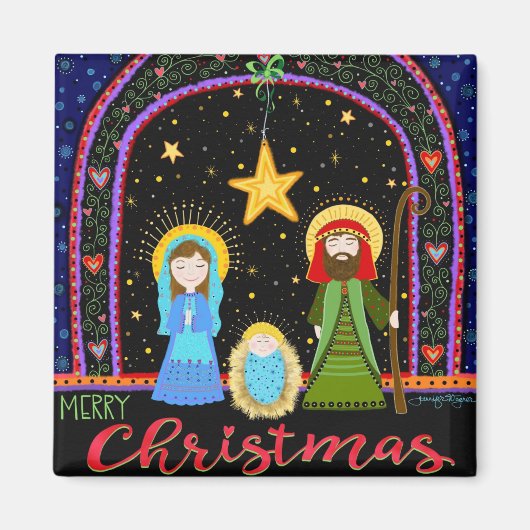 Heilige Familie Whimsical Weihnachten Magnet (Vorne)