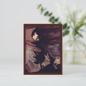 Heilige Franziskus meditieren mit Schädel Postkarte (Stehend Vorderseite)