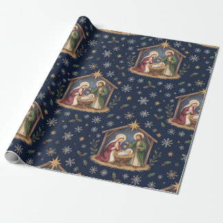Heilige Geburt Navyblauer Stern von Bethlehem Geschenkpapier