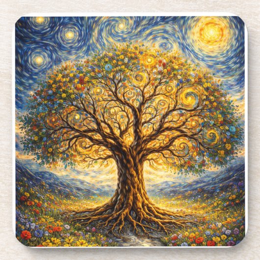 heilige Geometrie Kunst Baum Getränkeuntersetzer (Vorderseite)