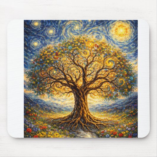 heilige Geometrie Kunst Baum Mousepad (Vorne)