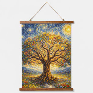 heilige Geometrie Kunst Baum Wandteppich Mit Holzrahmen