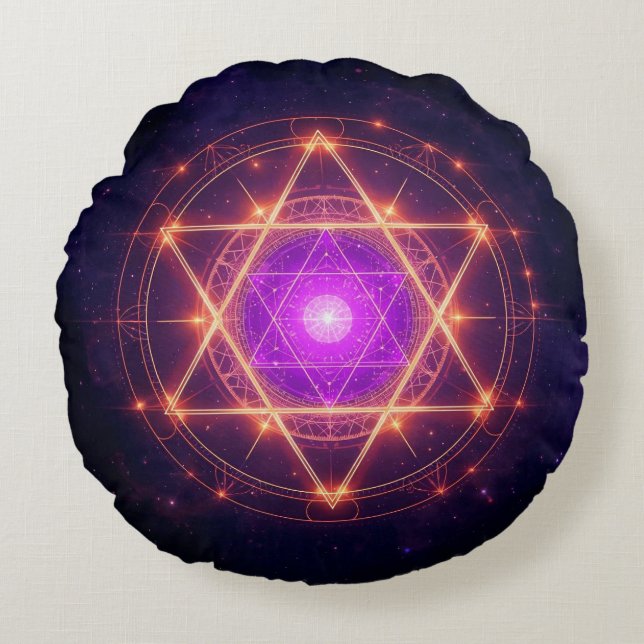 Heilige Geometrie-Mandala – Licht innerhalb des Ko Rundes Kissen (Vorderseite)