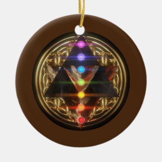 Heilige Geometrie Merkaba mit Blume des Lebens Gol Keramik Ornament (Vorne)