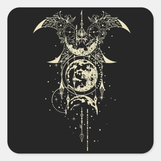 Heilige Geometrie Mystical Moon Quadratischer Aufkleber (Vorderseite)