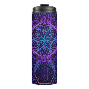 Heilige Geometrie nahtloses Muster. Hindu-Symbole Thermosbecher