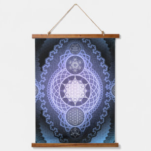 Heilige Geometrie, psychedelische spirituelle Kuns Wandteppich Mit Holzrahmen