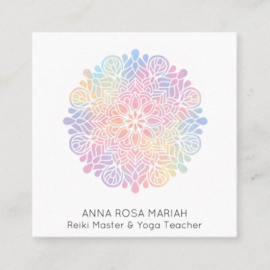 *~* Heilige Geometrie Rainbow Mandala Spirituell Quadratische Visitenkarte (Vorderseite)