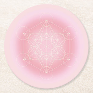 heilige geometrische, rosa, Metatron, Untersetzer, Runder Pappuntersetzer