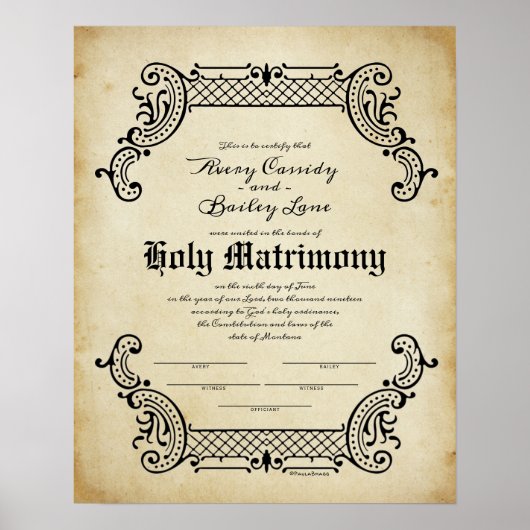 Heilige Gewerkschaft Trellis Hochzeitszertifikat Poster (Vorne)