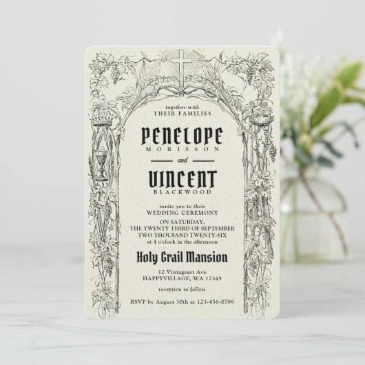 Heilige Gral-Hochzeit Einladung (Stehend Vorderseite)