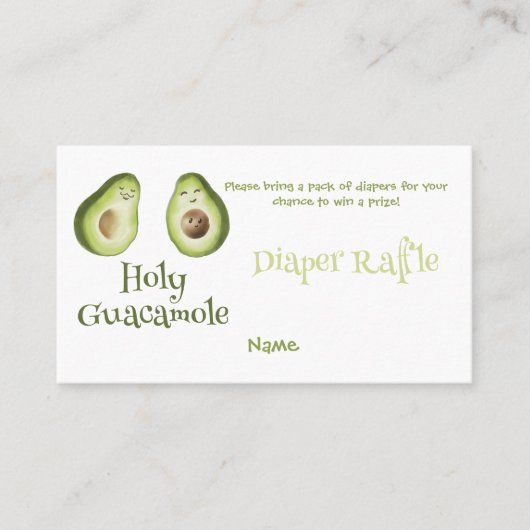 Heilige Guacamole Avocado Diaper Raffle Babydusche Visitenkarte (Vorderseite)