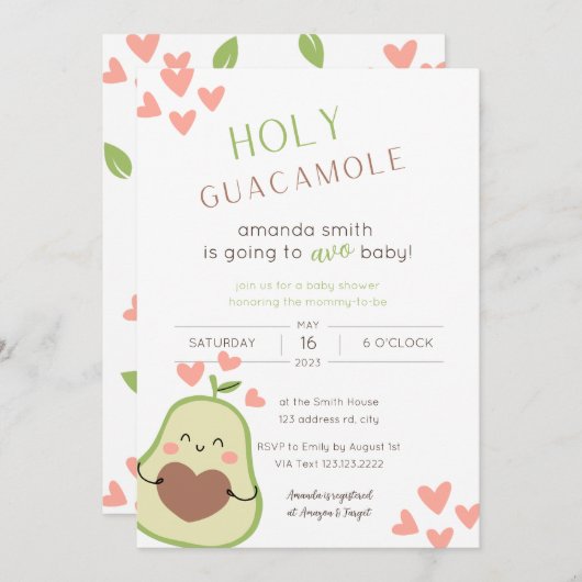 Heilige Guacamole Baby Dusche Happy Avocado Einladung (Vorne/Hinten)