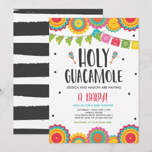 Heilige Guacamole Fiesta Babydusche Kaktus Einladung (Vorne/Hinten)