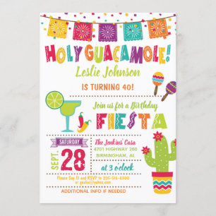 Heilige Guacamole Geburtstag Fiesta Einladung weiß