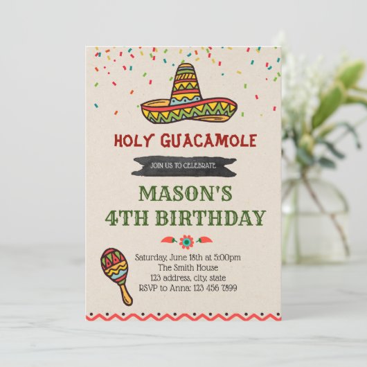 Heilige Guacamolegeburtstags-Party Einladung (Stehend Vorderseite)