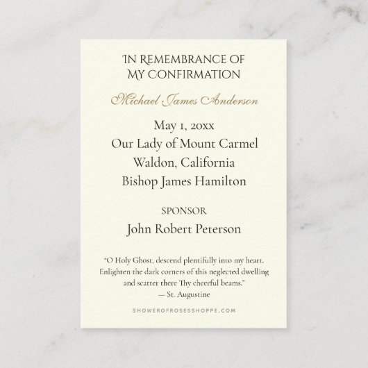 Heilige Heiligkeitsakrament-Bestätigung — Begleitkarte (Rückseite)