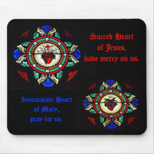 Heilige Herzen von Jesus- u. Mary-Buntglas Mousep Mousepad
