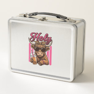 Heilige Highland-Kuh Vintage Boba Tea Shirt Design Metall Brotdose