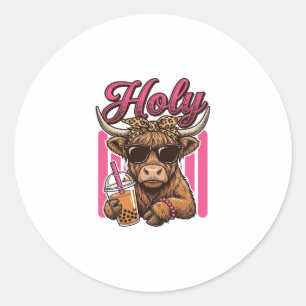 Heilige Highland-Kuh Vintage Boba Tea Shirt Design Runder Aufkleber