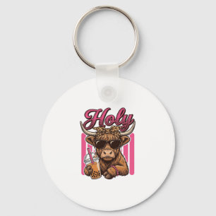 Heilige Highland-Kuh Vintage Boba Tea Shirt Design Schlüsselanhänger