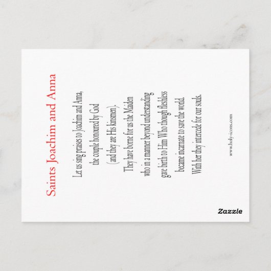 Heilige Joachim und Anna Prayer Card Postkarte (Rückseite)