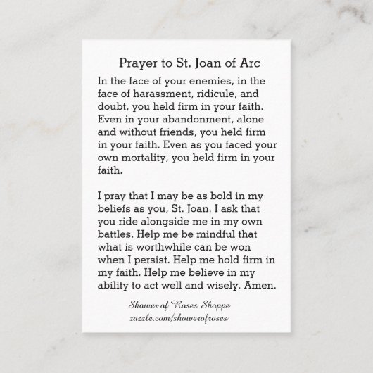 Heilige Karte St. Jeanne d'Arc Michael Catherine (Rückseite)