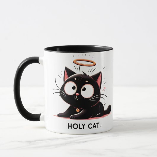 Heilige Katze - Entspannte Schwarze Katze mit Halo Tasse (Links)