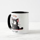 Heilige Katze - Entspannte Schwarze Katze mit Halo Tasse (Vorderseite Links)