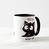 Heilige Katze - Entspannte Schwarze Katze mit Halo Tasse (VorderseiteRechts)