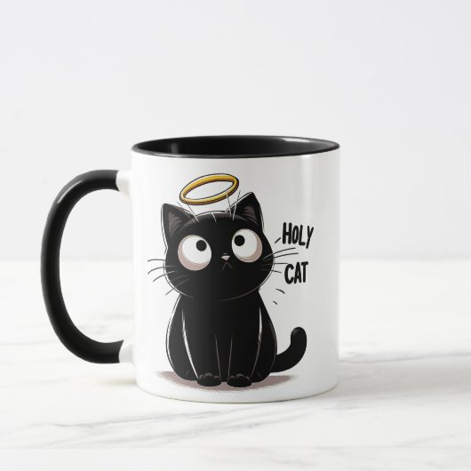 Heilige Katze - Minimalistische Schwarze Katze mit Tasse (Links)