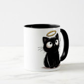 Heilige Katze - Minimalistische Schwarze Katze mit Tasse (VorderseiteRechts)