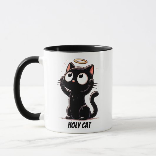 Heilige Katze - Niedliche Schwarze Katze mit Halo Tasse (Links)