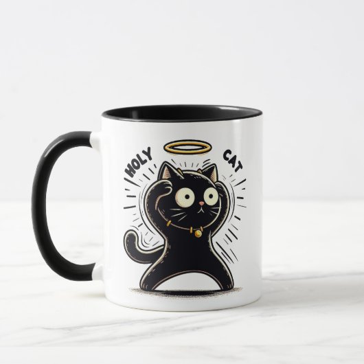 Heilige Katze - Schwarze Katze mit Halo Funny Tasse (Links)