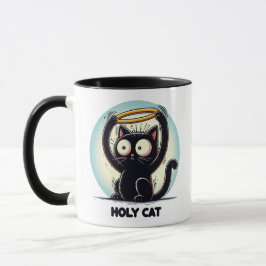 Heilige Katze - Schwarze Katze mit Halo über Kopf Tasse
