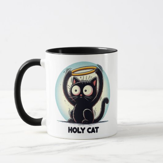 Heilige Katze - Schwarze Katze mit Halo über Kopf Tasse (Links)