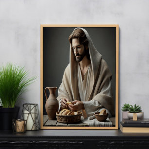 Heilige Kommune: Jesus bricht heiliges Brot Poster