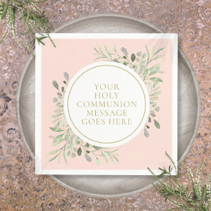 Heilige Kommunion Grünzeug Floral Blush Rosa Serviette