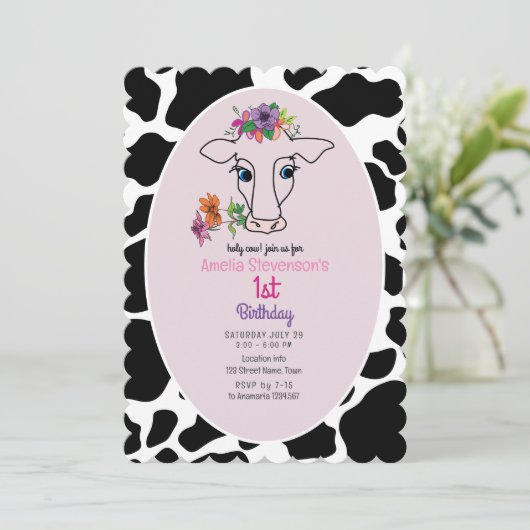 Heilige Kuh 1. Geburtstag Einladung (Stehend Vorderseite)