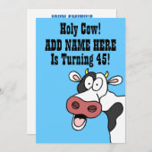 Heilige Kuh 45. Geburtstag Funny Cartoon Einladung (Vorne/Hinten)