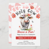 Heilige Kuh 4. Geburtstagsmädchen Einladung (Vorne/Hinten)